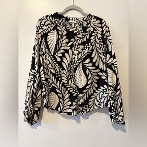 H&M Black and Cream Botanical Print Blouse
